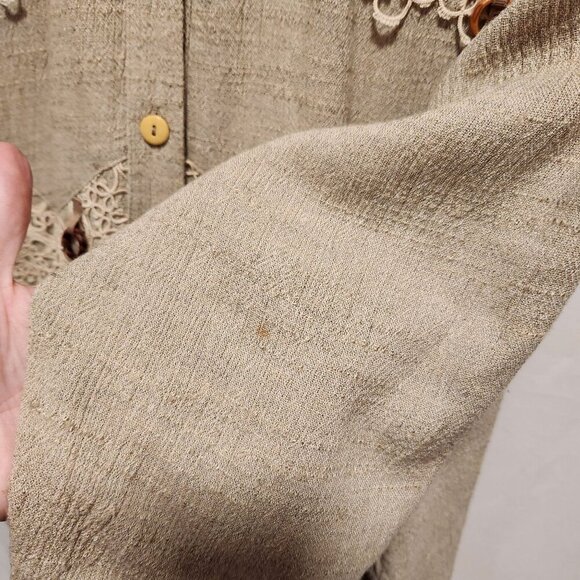 Vintage Lim's Women's OS Fits All Tan Blouse Crochet Lace Button Down Cotton USA - Picture 7 of 11